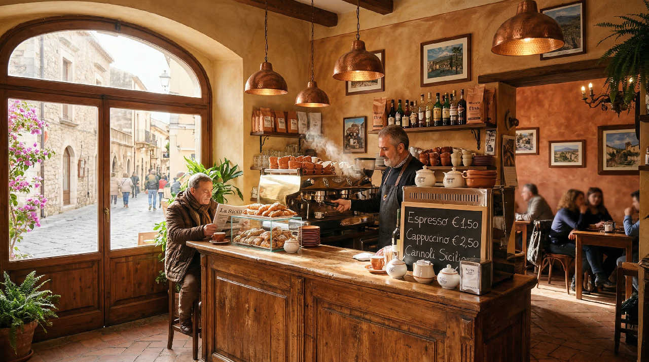 Caffetteria Occhino - interno con bancone in legno e macchina del caff&egrave;